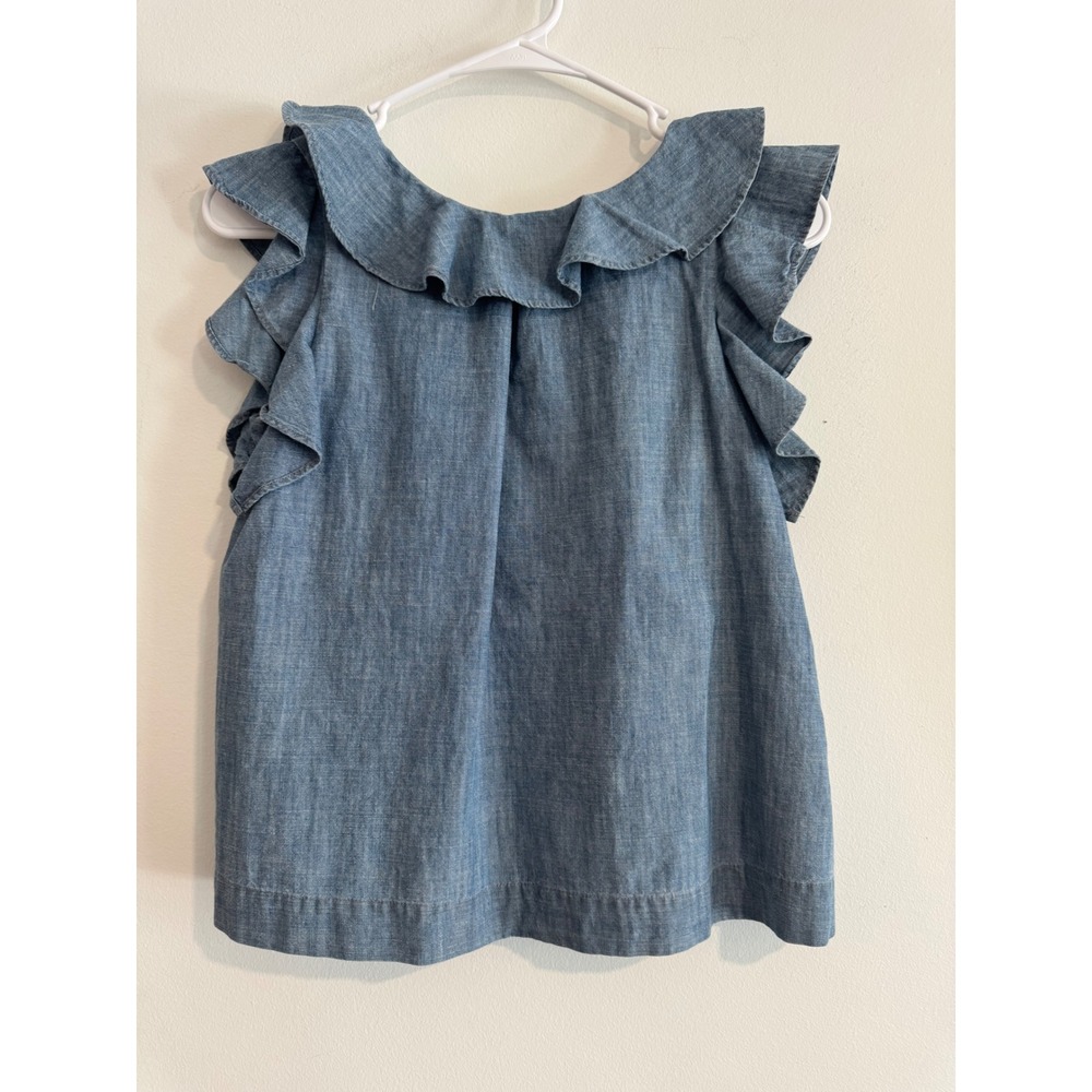 Crewcuts Chambray Ruffle Top Girls 12 Blue Shirt J. Crew Flutter Coastal